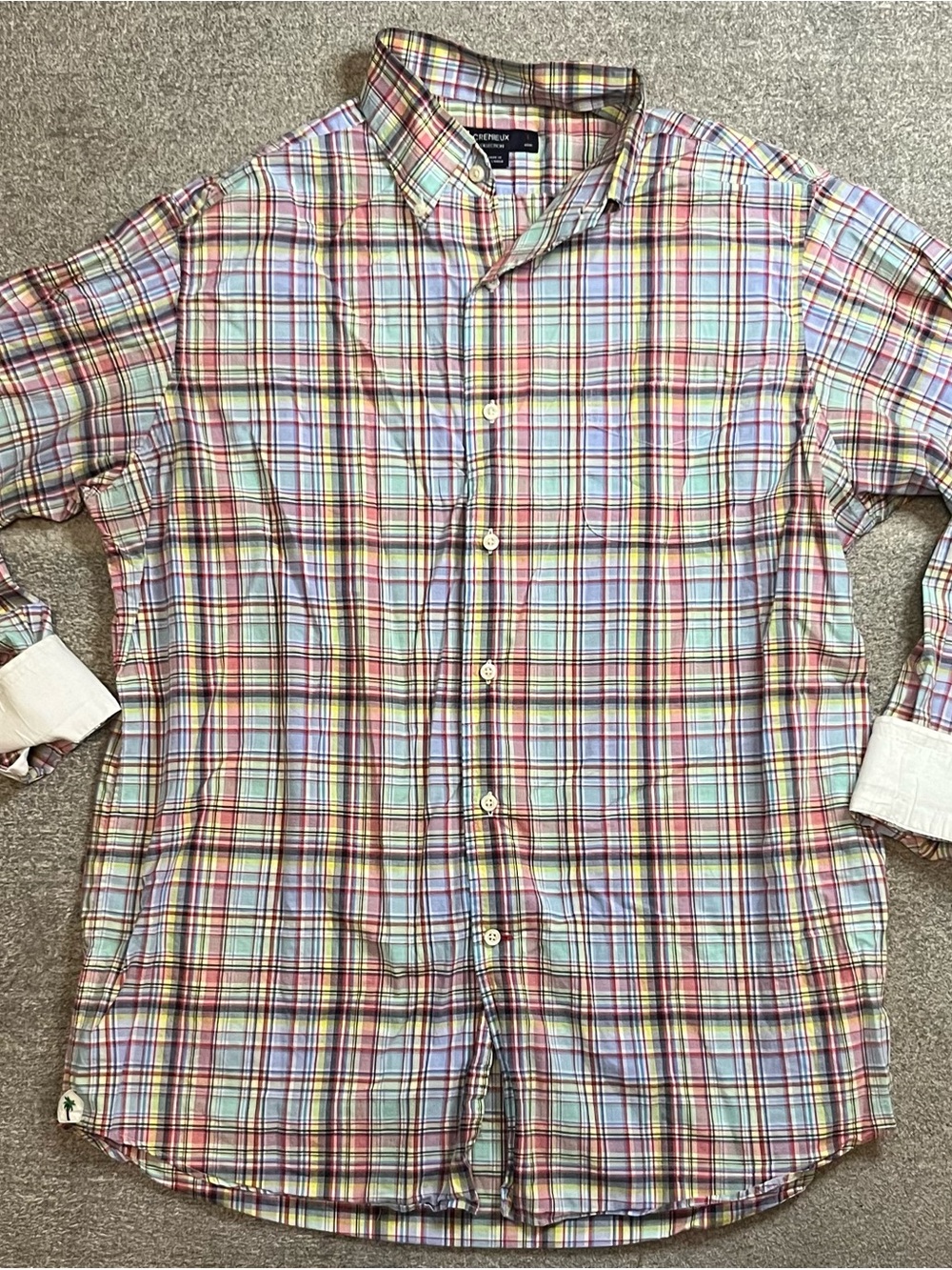 Cremieux Multicolor Plaid Button-Down Shirt EUC 100%Cotton‎ Preppy Golf C1-52